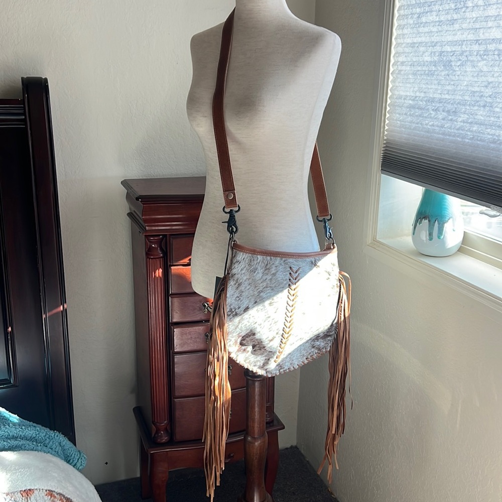 Western hair on hide/leather fringe purse NWT